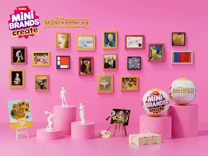  Mini Brands Create by ZURU Masterpieces Capsule Assortment on the pink background 