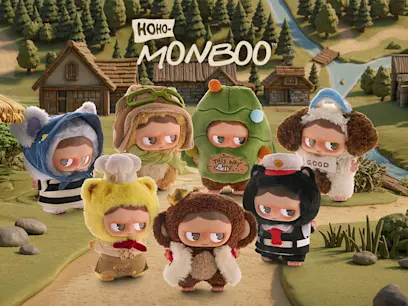 Monboo's Forest Town Mystery Plush Keychain Assortments on the forest theme background 