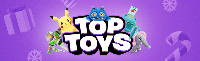 Top Toys logo on a purple gradient background