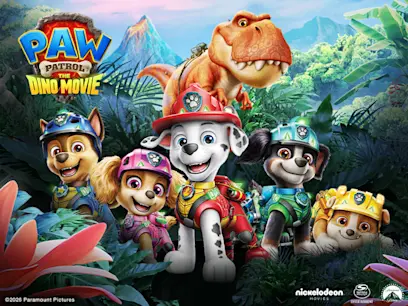 PAW Patrol Dino Movie Range characters on the colorful background 