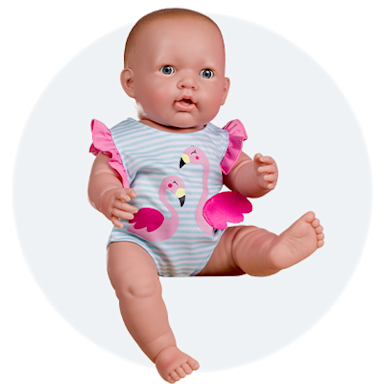 Ivy & Lily Outfits button with an image of the Ivy & Lily Baby Doll Flamingo Swimsuit and Towel Poncho Outfit 2 Pack