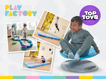selection of play factory items on the grey background 