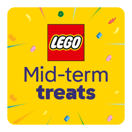 LEGO Mid-term treats text on the yellow background 