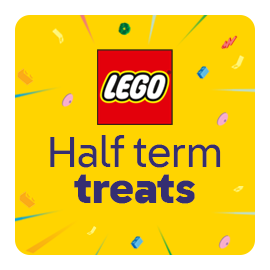 LEGO Half term treats text on the yellow background 