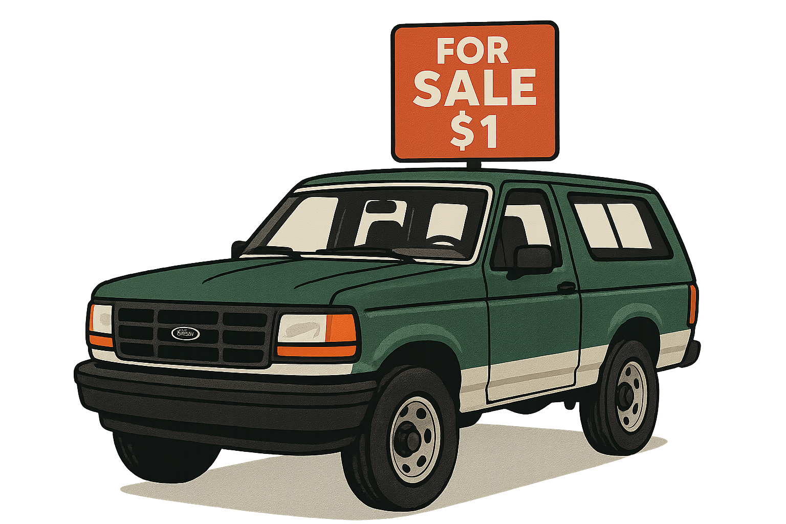 An illustration of a Ford Tahoe on sale for 1 Dollar