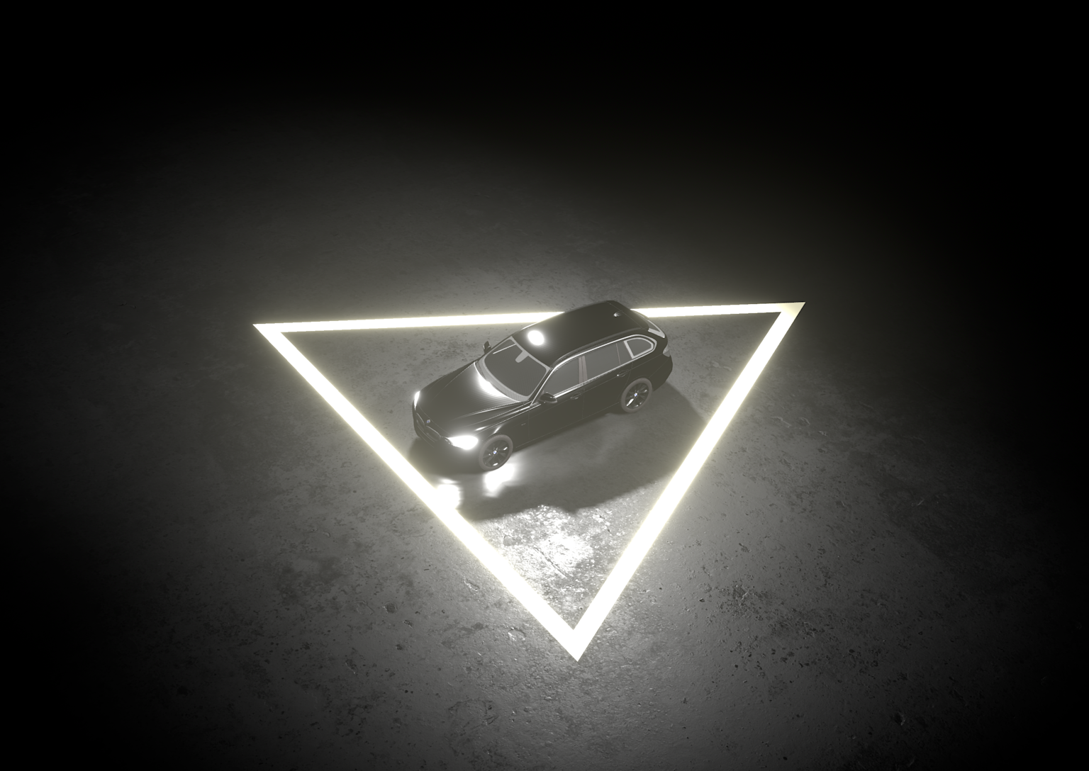 Screenshot of a car configurator with a car in a dark showroom to show that you can use 3D renderings to create marketing materials instead of holding expensive shoots