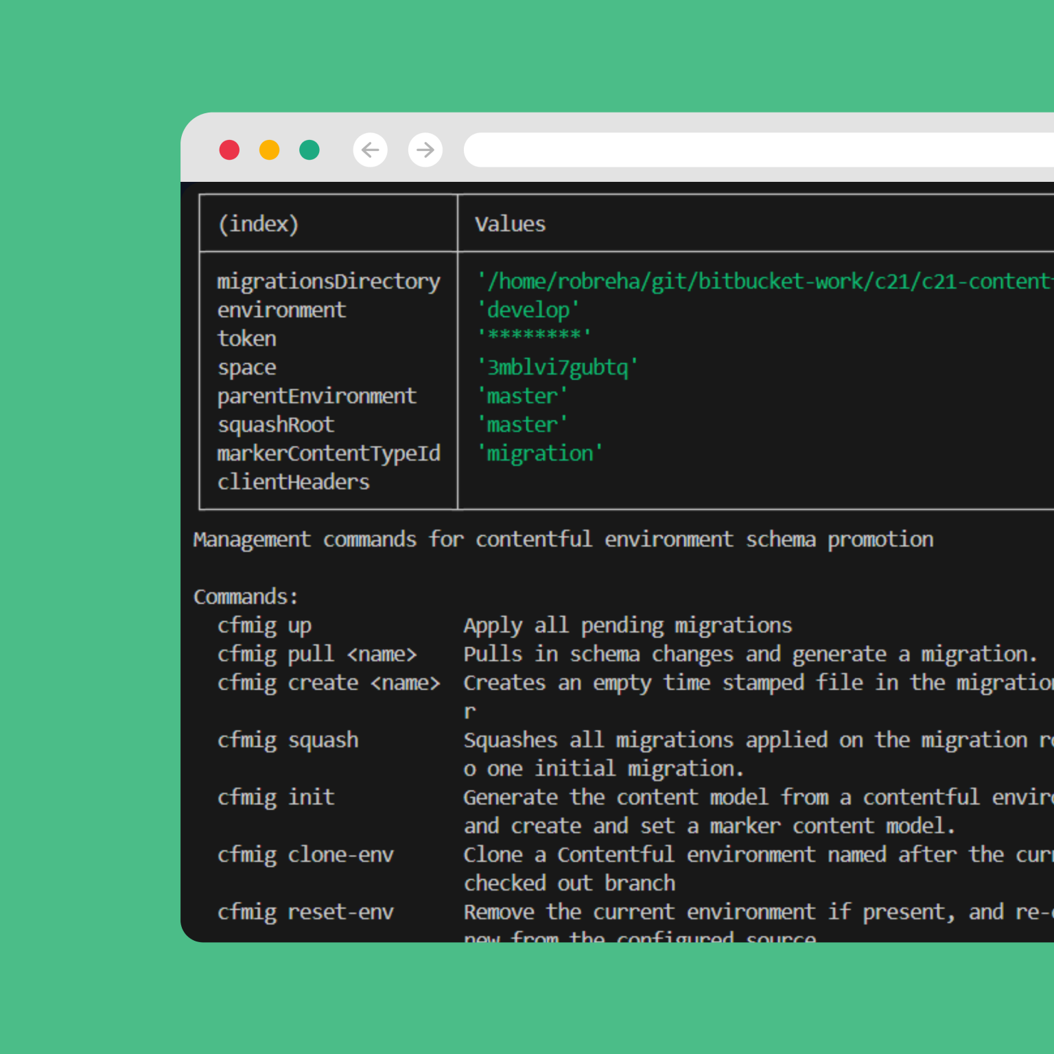 Image of the cfmig tool we've built with a seamless Contentful integration to easily manage and migrate content and content models in Contentful