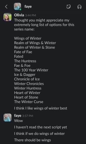 Making of Wings of Winter Blog - slack screenshot
