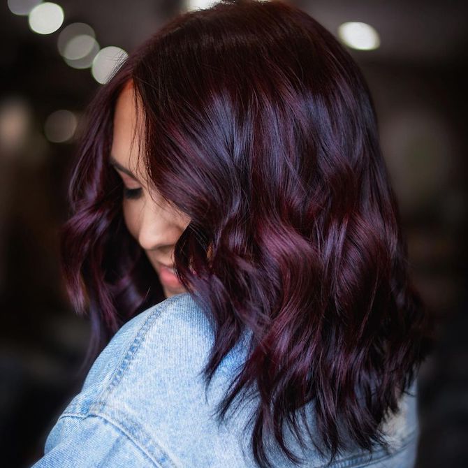 Plum Highlights on Brown Hair