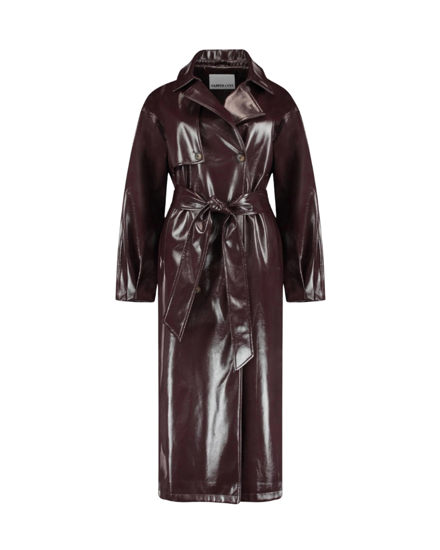 Lak imitatieleren trenchcoat donkerrood