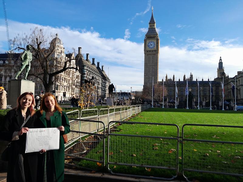 Two Anna Freud champions outside Westminster.