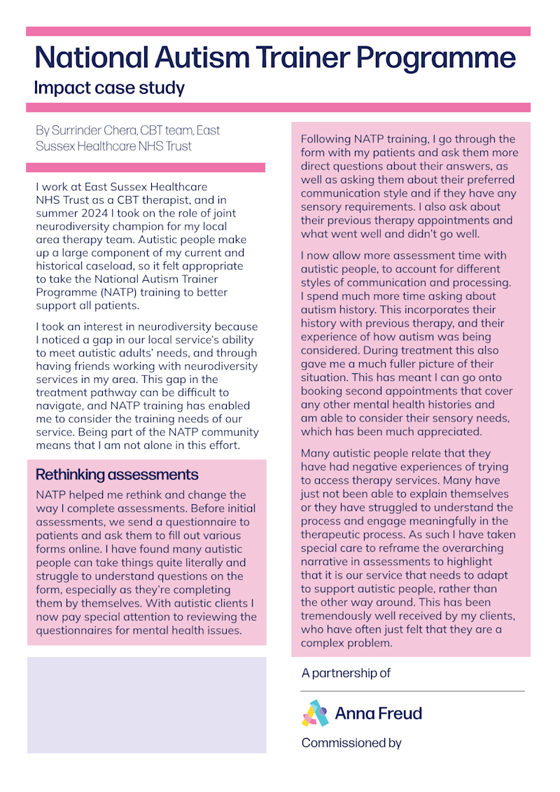 Frontify Folder path: Contentful images / Training and events / National Autism Trainer Programme / Impact case studies
Frontify API ID: eyJpZGVudGlmaWVyIjo0MDMwLCJ0eXBlIjoiYXNzZXQifQ==
Frontify ID: 4030
Frontify S3 URL: AByVxt1sMWpzLoYRdEcz.pdf