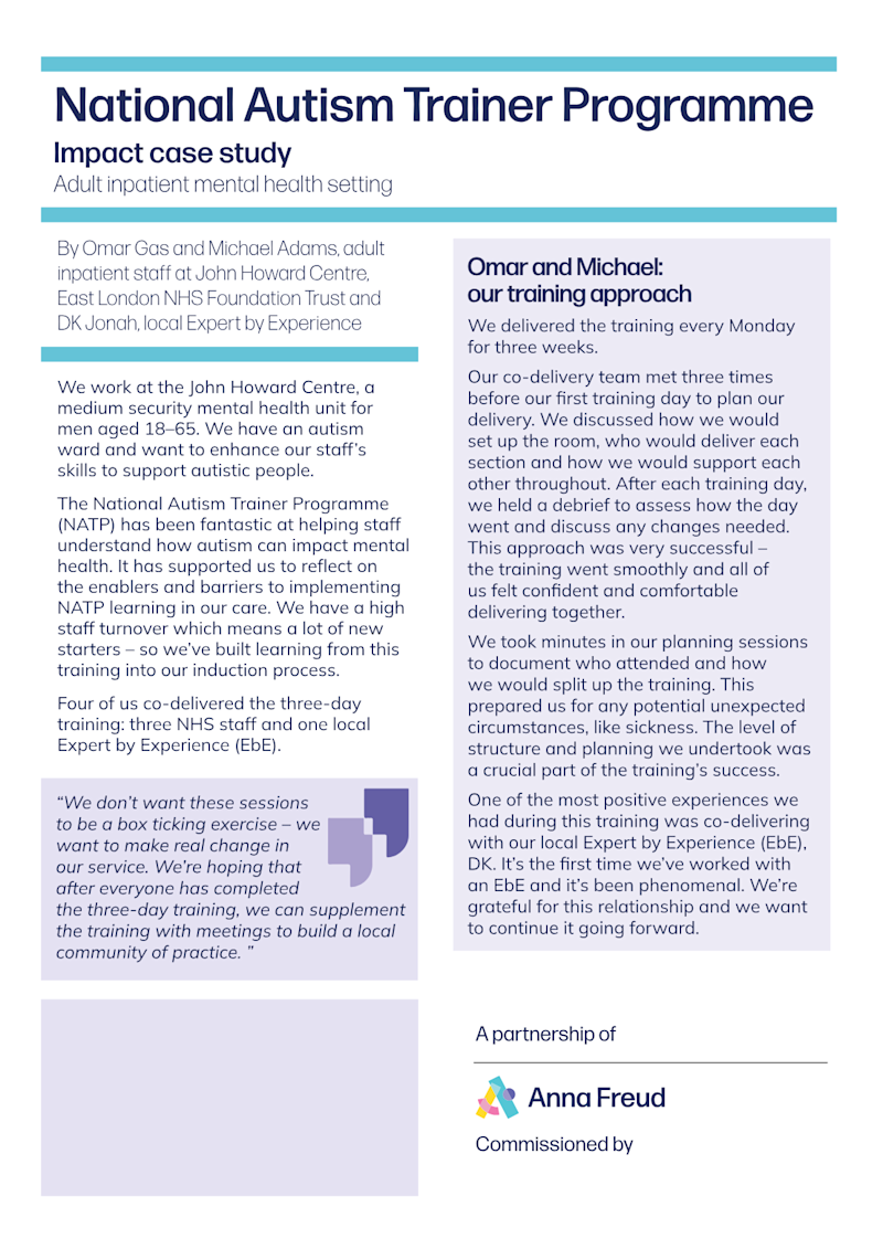 Frontify Folder path: Contentful images / Training and events / National Autism Trainer Programme / Impact case studies
Frontify API ID: eyJpZGVudGlmaWVyIjo0MDI4LCJ0eXBlIjoiYXNzZXQifQ==
Frontify ID: 4028
Frontify S3 URL: 38nePZoLhSyu95FvWETM.pdf