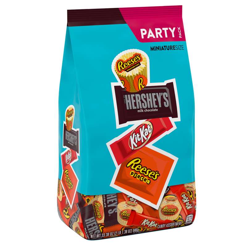 Party-sized bag of mini-sized chocolates like Reeses, Hershey’s and KitKats. 