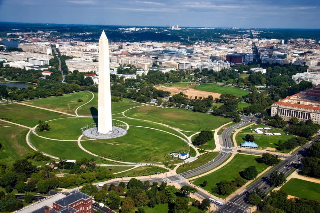 Aerial shot of the Washington, DC city skyline