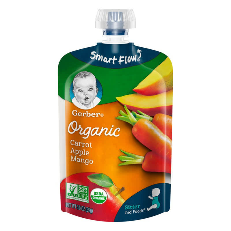 Gerber Organic carrot, apple, mango baby food pouch  