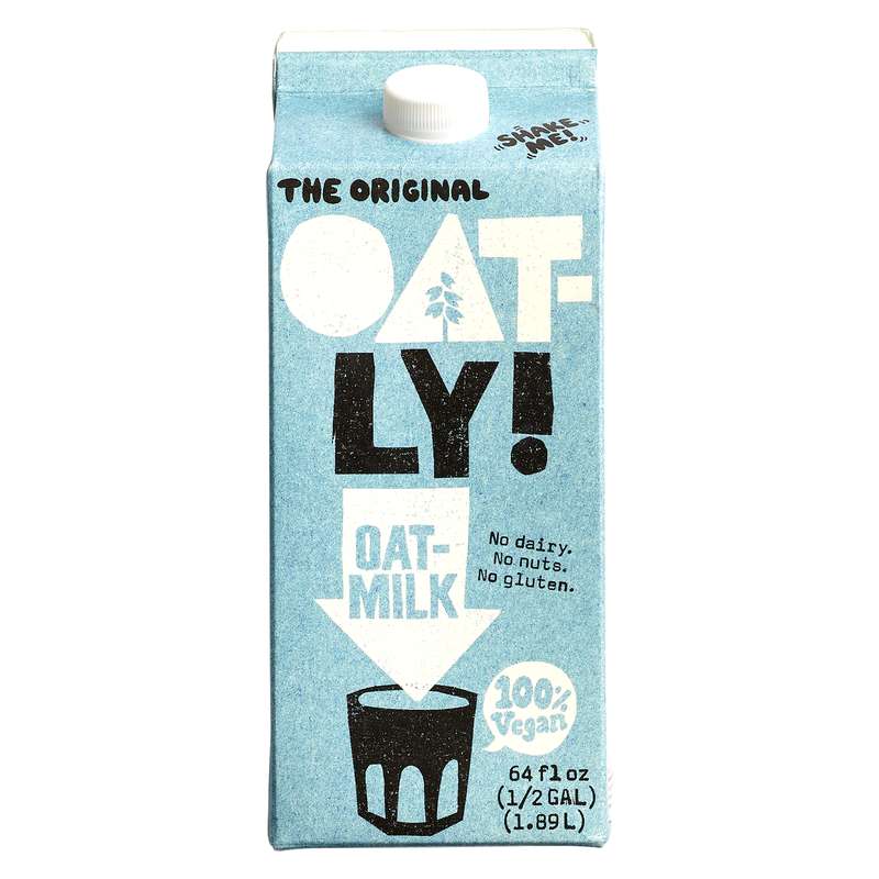 A half gallon of Oatly oat milk