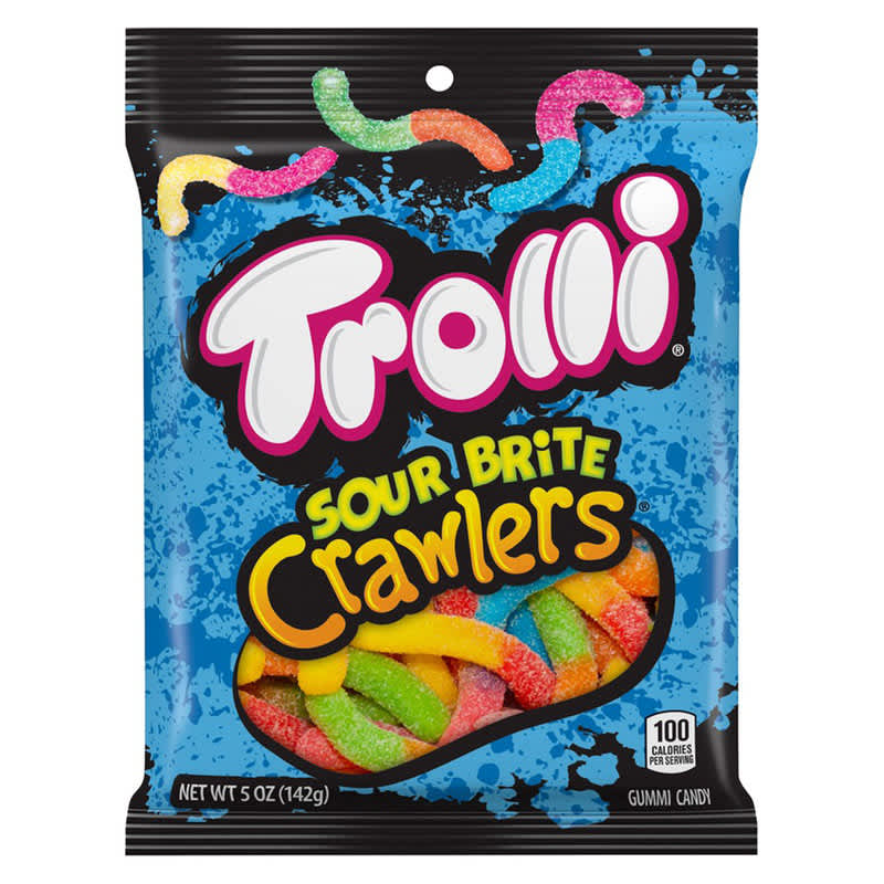 A bag of Trolli Sour Brite Crawlers candy