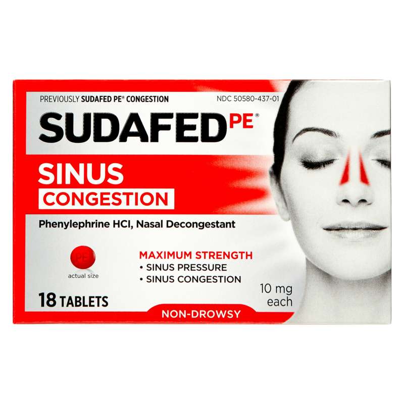 Package of Sudafed PE Maximum Strength Sinus Pressure & Congestion Relief