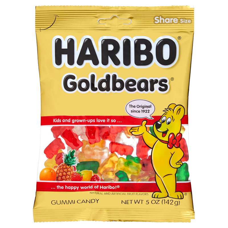 A bag of Haribo Gummi Bears candy