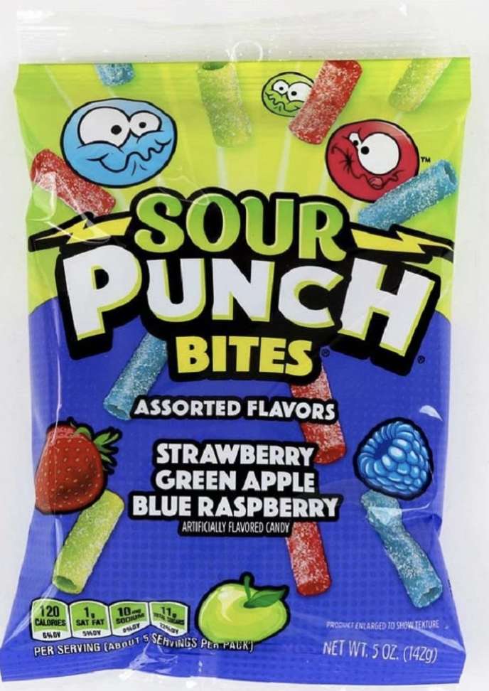 A bag of Sour Punch Bites candy