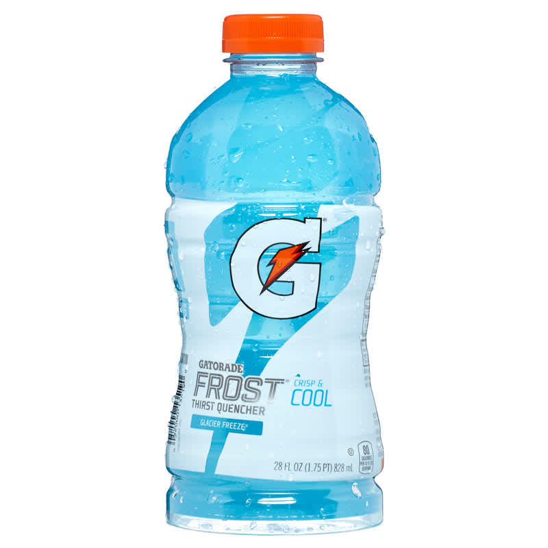 A bottle of Gatorade Glacier Freeze flavor