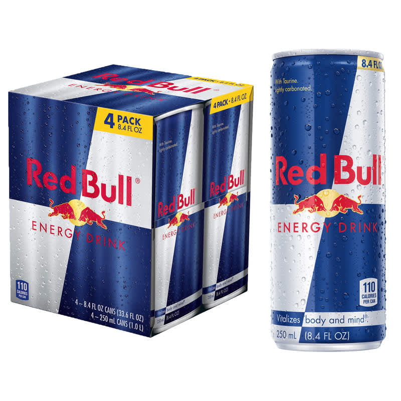 A 4-pack of 8-ounce Red Bull energy drinks