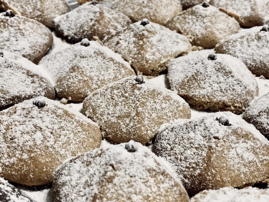 Kourabiethes (Almond Biscuits) with powdered sugar