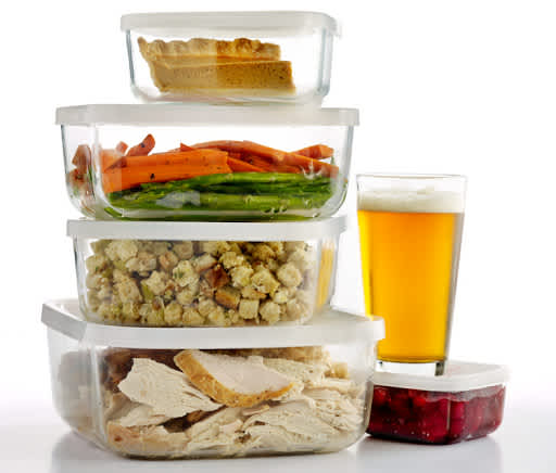 Thanksgiving leftovers stored in plastic containers