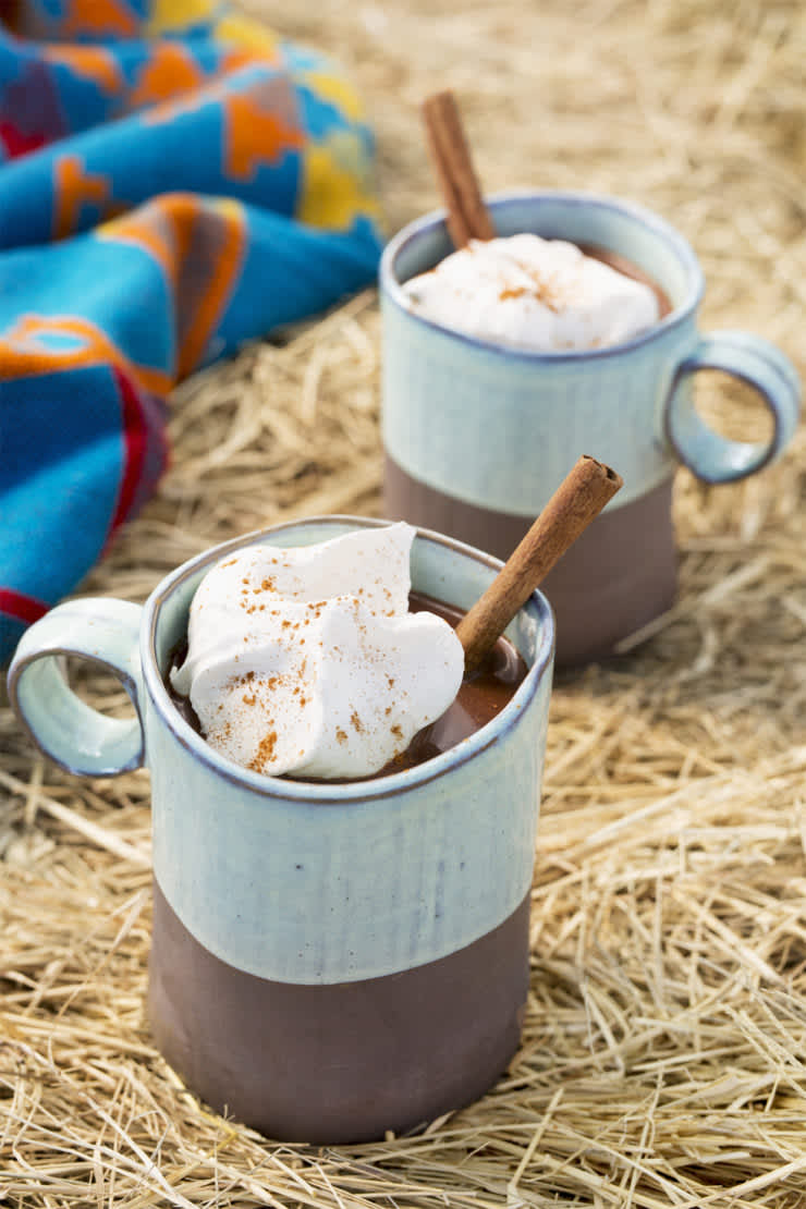 Spiced Mexican hot chocolate in mugs