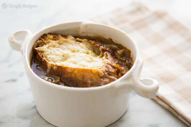 French onion soup in a mug