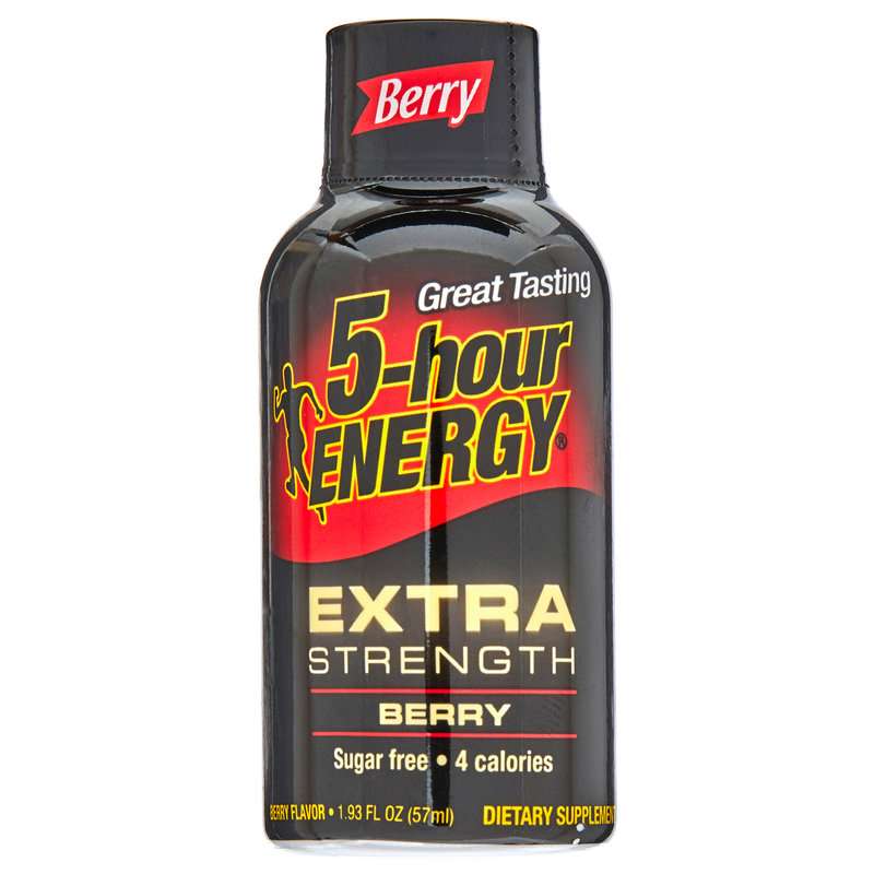 A 5-Hour Energy bottle, Extra Strength berry flavor