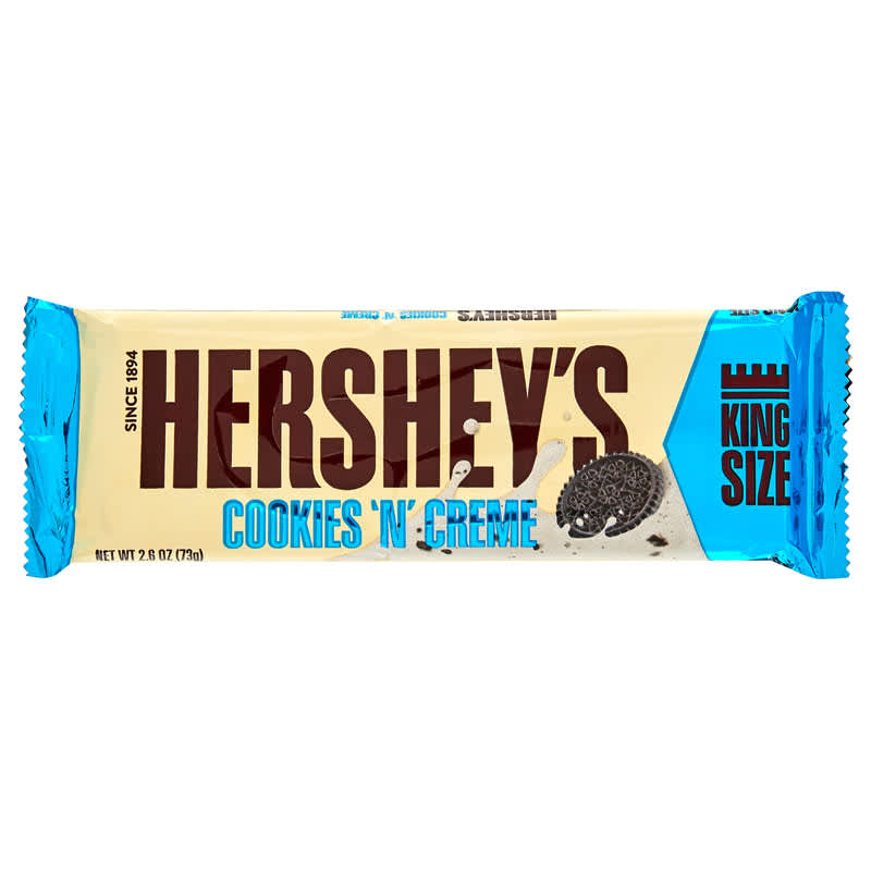 A Hershey's Cookie's and Cream candy bar