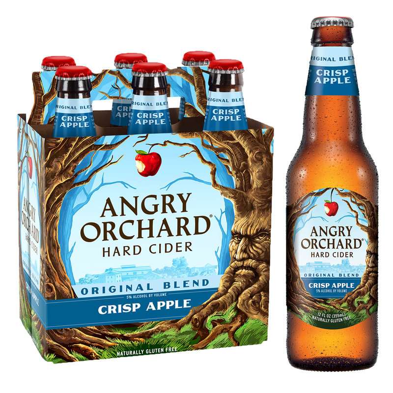 A 6-pack and a bottle of Angry Orchard Crisp Apple hard cider