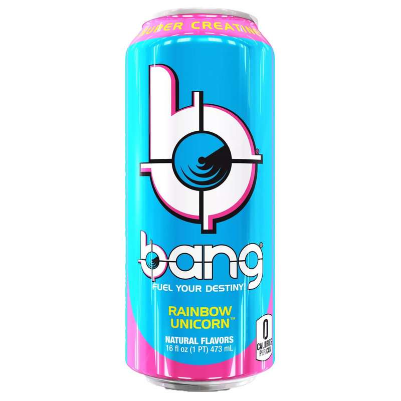 A can of Bang Rainbow Unicorn energy drink