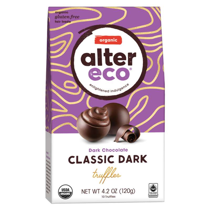 A 4.2 oz box of Alter Eco brand Classic Dark chocolate truffles