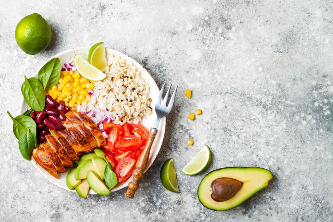 mexican chicken burrito bowl with rice