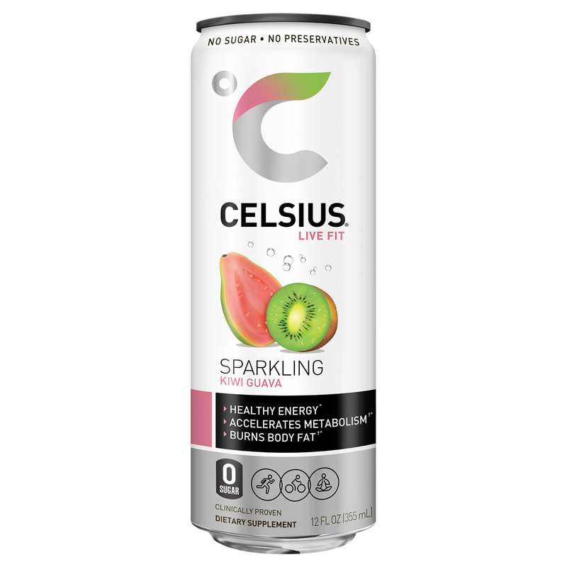A can of Celsius Live Fit, Kiwi Guava flavor