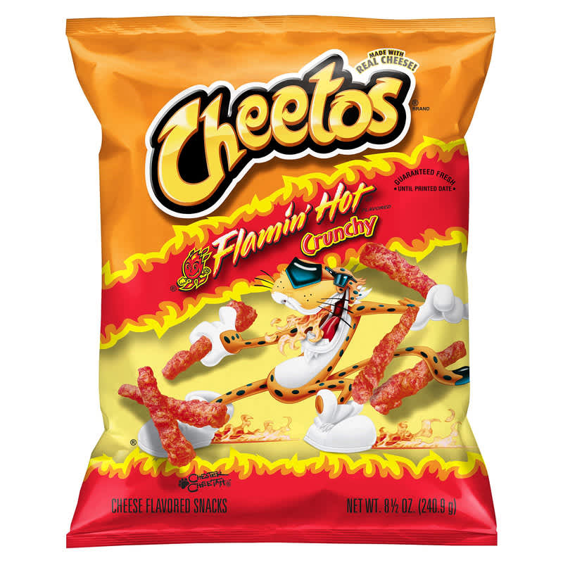 A bag of Crunchy Flamin' Hot Cheetos, 8oz