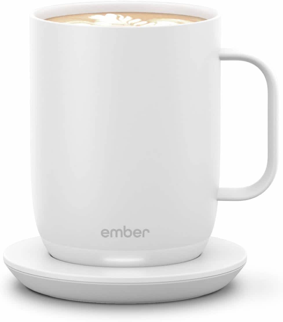 White smart mug with coffee in it