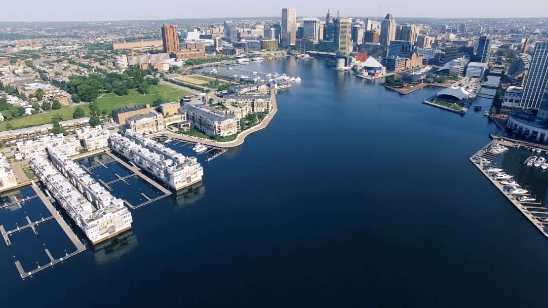 Aerial view of the Baltimore city skyline