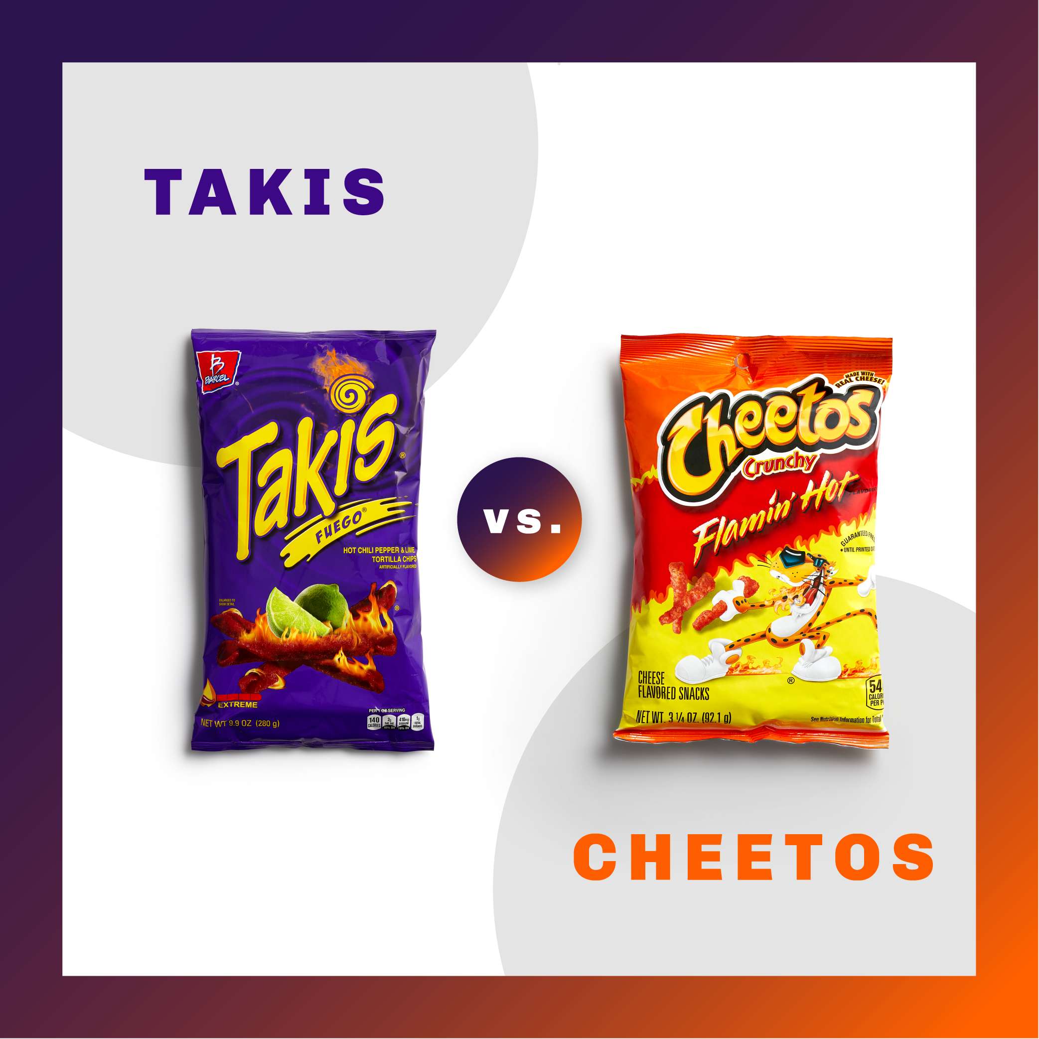 Graphic with Takis and Cheetos bags side-by-side