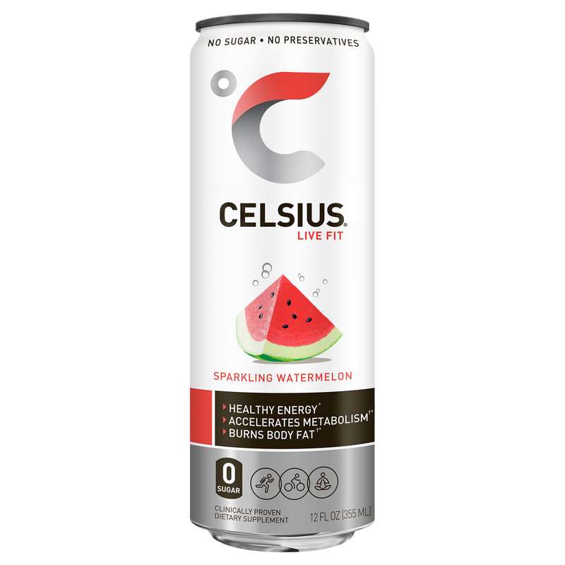 A can of Celsius Live Fit, Sparkling Watermelon flavor