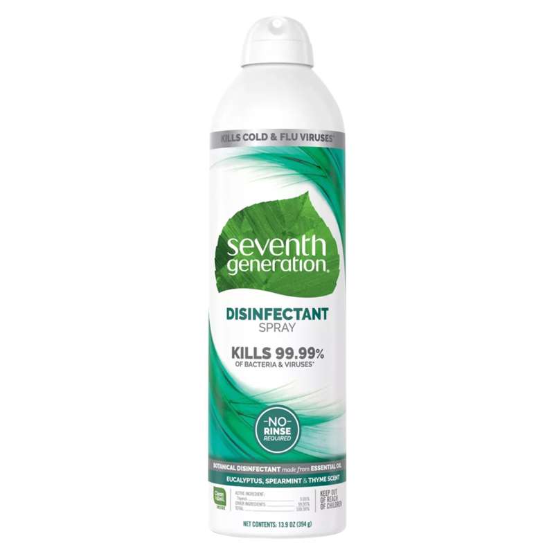 13.9 oz aerosol spray can of Seventh Generation Eucalyptus Spearmint & Thyme Disinfectant