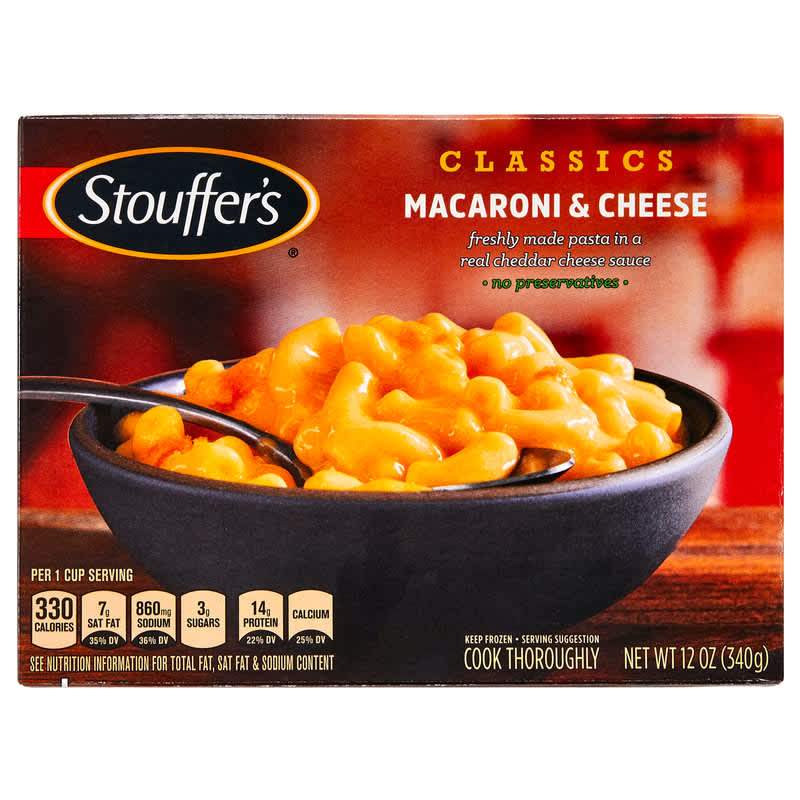 Stouffer’s mac n cheese microwaveable school lunch