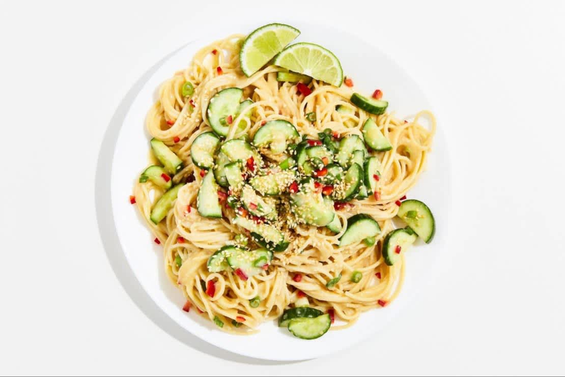 Cold miso sesame noodles with cucumber