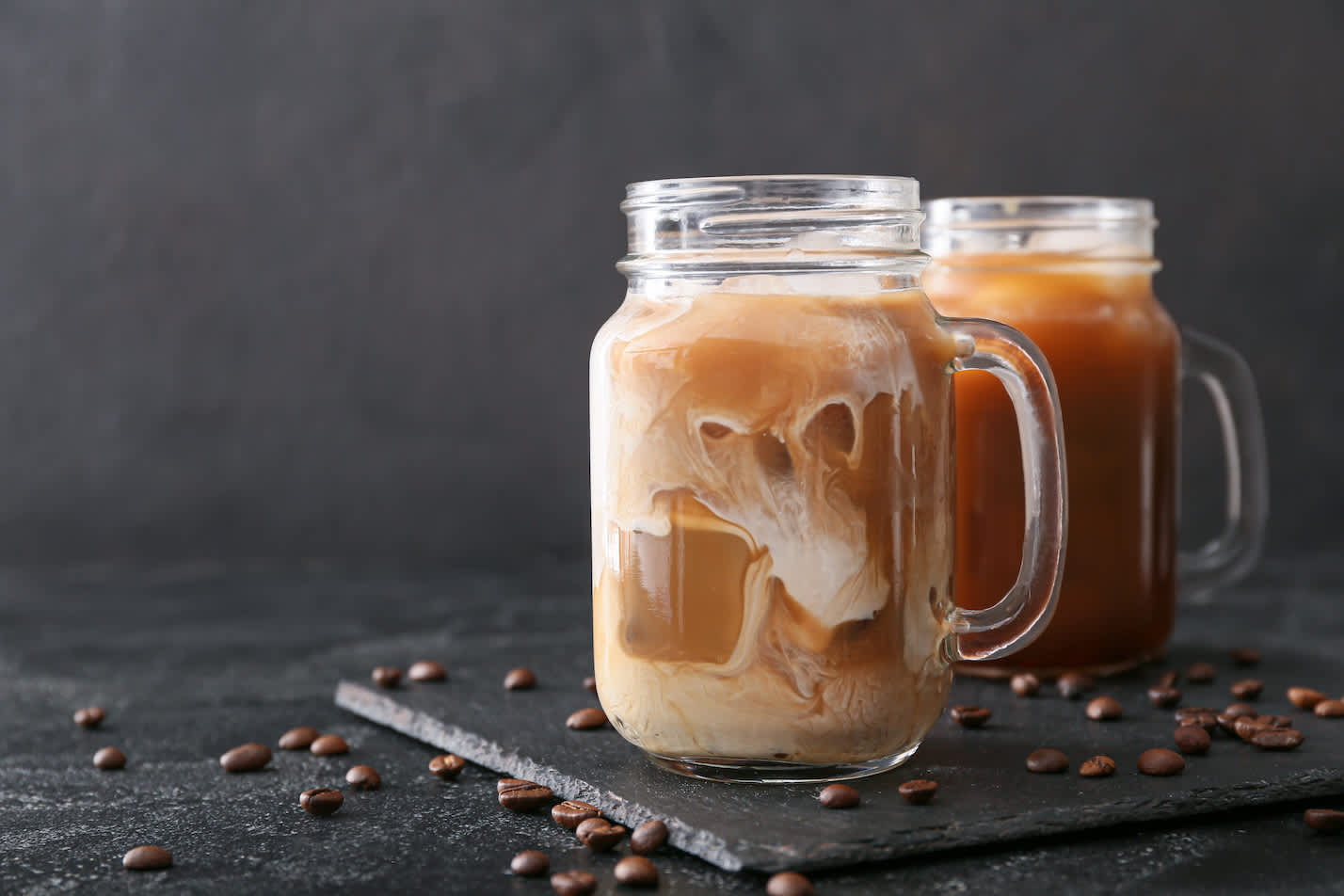 2 Iced coffee drinks in mason jars