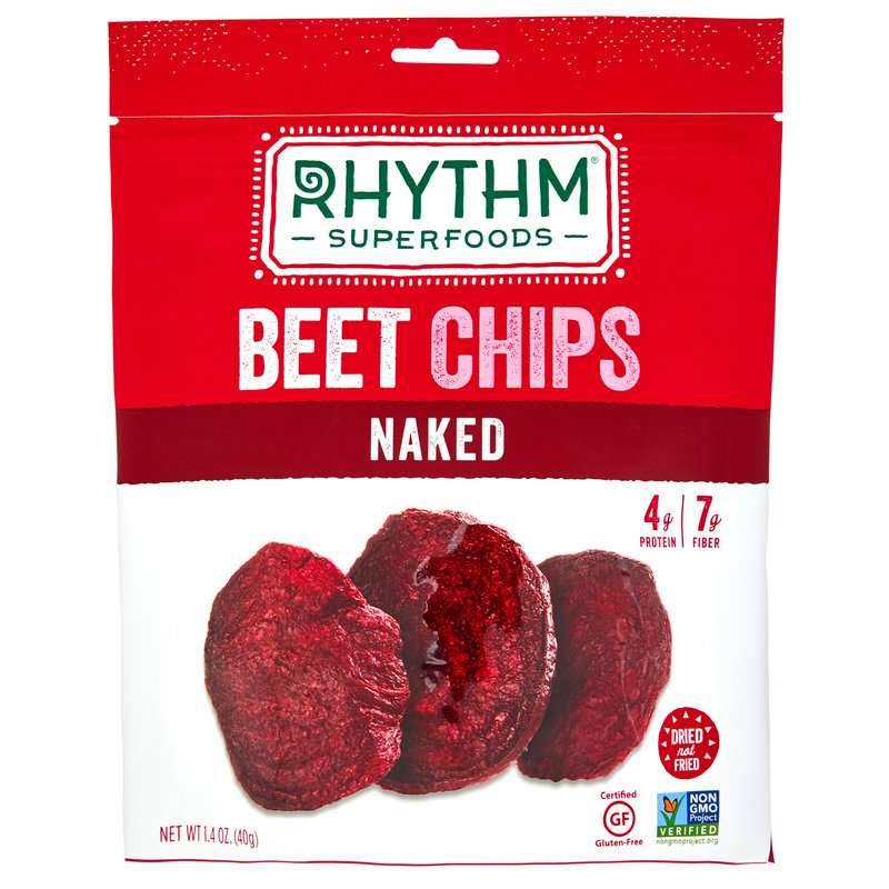 A bag of Rhythm Superfoods naked beet chips