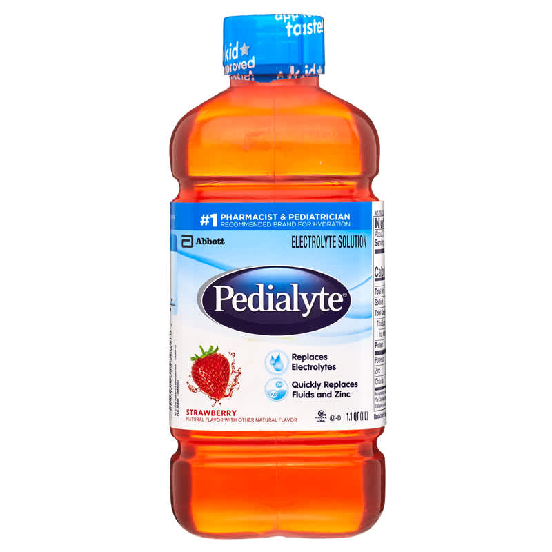 A bottle of strawberry Pedialyte