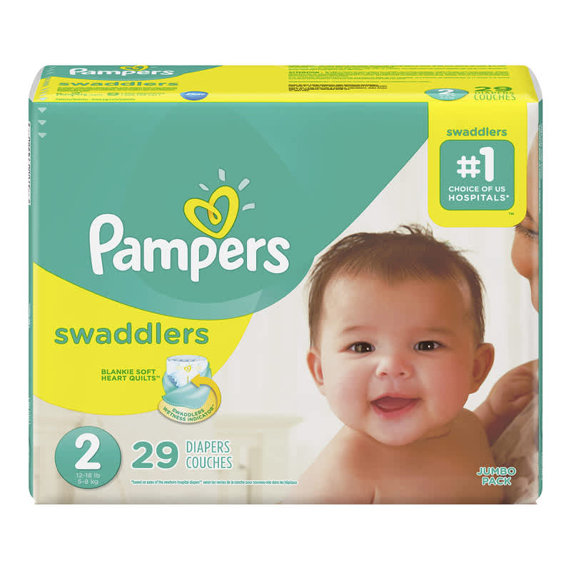 Package of Pampers Swaddlers diapers size 2